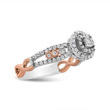 14K Rose Gold Plated .925 Sterling Silver 1/2 Cttw Round Diamond Double Frame Cross-Over Split Shank Engagement Ring (I-J Color, I2-I3 Clarity)-1 thumbnail 2