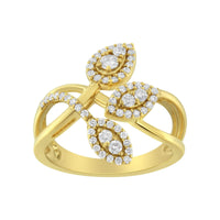 10K Yellow Gold 1/2 Cttw Round-Cut Diamond Layered Crossover Triple Leaf Bypass Ring (I-J Color, I1-I2 Clarity)