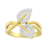 10K Yellow Gold 3/8 Cttw Round and Baguette-Cut Diamond Leaf Cocktail Ring (I-J Color, I1-I2 Clarity)-1 thumbnail 2