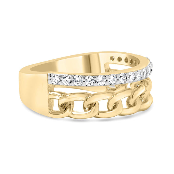 10K Yellow Gold 1/5 Cttw Diamond Cuban Link Ring Band (I-J Color, I2-I3 Clarity)