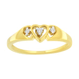 10KT Yellow Gold 1/20 cttw Diamond Triple Heart Diamond Ring (K-L, I1-I2)-1 thumbnail 2