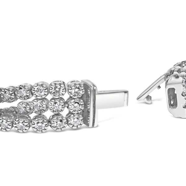 18K White Gold 5.00 Cttw Natural Diamond 3 Row Link Tennis Bracelet (G-H Color, VS1-VS2 Clarity) - 7.25