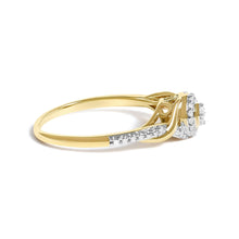 10K Yellow Gold 1/10 Cttw Diamond Swirl and Halo Promise Ring-1