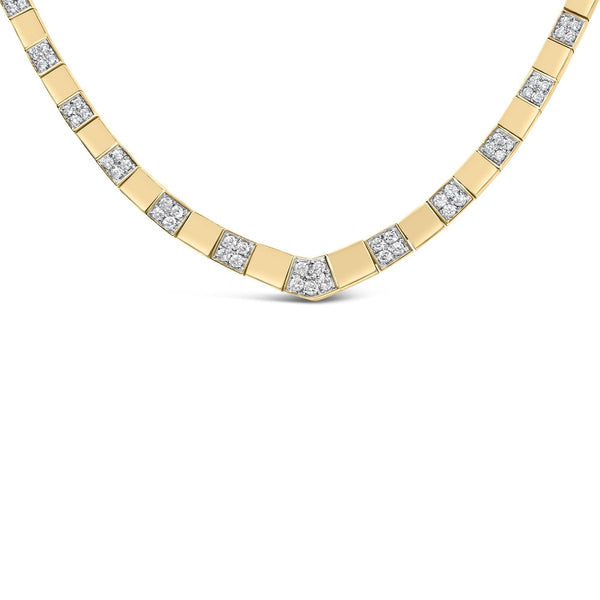 14K Yellow Gold 4/5 Cttw Diamond Cluster and Bar Set Link 3.5 MM Chain Necklace (G-H Color, VS1-VS2 Clarity) - 16