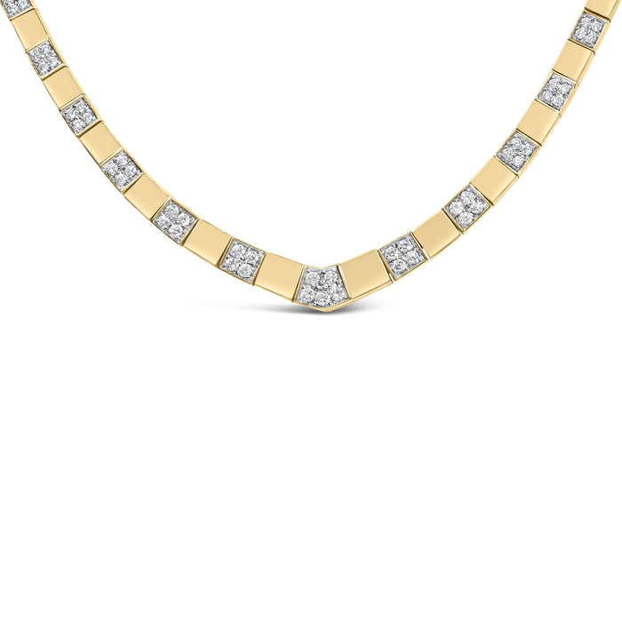 14K Yellow Gold 4/5 Cttw Diamond Cluster and Bar Set Link 3.5 MM Chain Necklace (G-H Color, VS1-VS2 Clarity) - 16