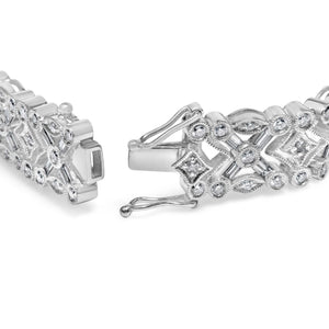 18K White Gold 3 3/4 Cttw Baguette and Round Diamond Art Deco Vintage-Inspired Link Bracelet (G-H Color, VS1-VS2 Clarity) - 7