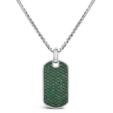 Men's .925 Sterling Silver Created Green Emerald Dog Tag Pendant Necklace - 22" Inches-1