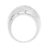 .925 Sterling Silver 1.0 Cttw Channel Set Alternating Round and Baguette Diamond Cross-over Bypass Ring Band (I-J Color, I2-I3 Clarity)-1 thumbnail 2