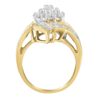 10K Yellow Gold Round and Baguette-Cut Diamond Bypass Cluster Ring (1.0 Cttw, I-J Color, I1-I2 Clarity)
