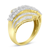 10K Yellow Gold 1.0 Cttw Round & Baguette Cut Diamond 64 Stone Bypass Style Channel Set Modern Statement Ring (H-I Color, SI1-SI2 Clarity)-1 thumbnail 2