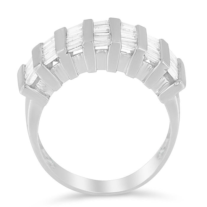 .925 Sterling Silver 1.0 Cttw Baguette Cut Diamond Vertical Channel Fluted Multi-Row Unisex Fashion Wedding Ring (H-I Color, I1-I2 Clarity)