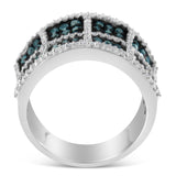 14K White Gold White and Treated Blue Diamond Cocktail Ring (1 1/2 Cttw, H-I Color, I1-I2 Clarity)-1 thumbnail 2