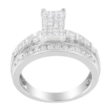 14K White Gold 1.0 Cttw Mixed-Cut Diamond Rectangle Invisible-Set Composite Cluster Ring with Bar- and Channel-Set Band (H-I Color, SI2-I1 Clarity)-1 thumbnail 2