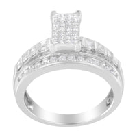 14K White Gold 1.0 Cttw Mixed-Cut Diamond Rectangle Invisible-Set Composite Cluster Ring with Bar- and Channel-Set Band (H-I Color, SI2-I1 Clarity)