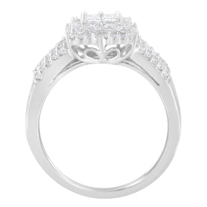 10K White Gold Diamond Cluster Ring (1 cttw, H-I Color, I1-I2 Clarity)-1