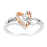 10K Rose Gold Plated .925 Sterling Silver 1/5 Cttw Diamond Two Tone Open Heart Promise or Fashion Ring (I-J Color, I2-I3 Clarity)-1 thumbnail 2
