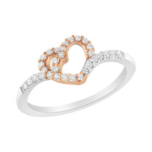 10K Rose Gold over .925 Sterling Silver 1/5 Cttw Diamond Two Tone Open Heart Promise or Fashion Ring (I-J Color, I2-I3 Clarity)-1