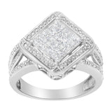 .925 Sterling Silver 2/5 Cttw Princess Cut Diamond Square On Point Cluster Composite Cocktail Ring (H-I Color, SI1-SI2 Clarity)-1 thumbnail 2