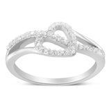 .925 Sterling Silver 1/8 Cttw Diamond Open Heart Leaf Curvy Bypass Accent Fashion or Promise Ring (I-J Color, I2-I3 Clarity)-1 thumbnail 2