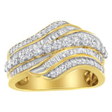 10K Yellow Gold 1.0 Cttw Baguette and Round Diamond Multi-Row Wave Bypass Ring (I-J Color, I1-I2 Clarity)-1 thumbnail 2