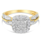 10K Yellow Gold 1.0 Cttw Diamond Composite Cushion-Shape Halo 3-Band-Look Engagement Ring (H-I Color, SI1-SI2 Clarity)-1 thumbnail 2