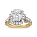 14K Yellow and White Gold 1.00 Cttw Princess and Round Cut Emerald Shaped Halo Diamond Cluster Ring (SI1-SI2 Clarity, H-I Color)-1 thumbnail 2