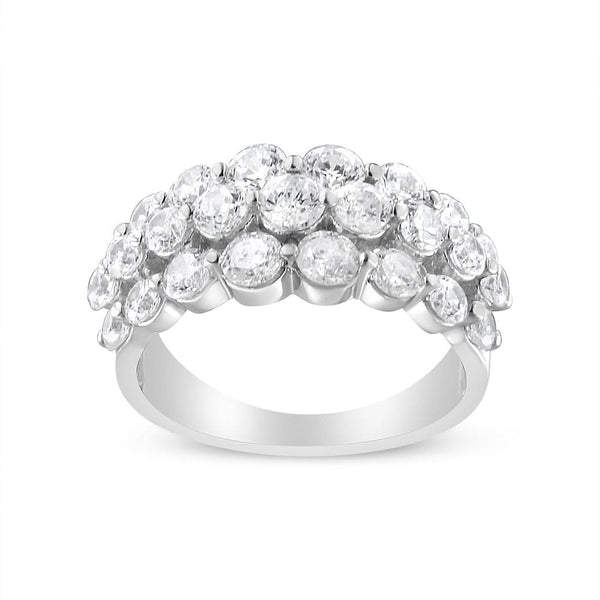 10K White Gold 2 1/2 Cttw Round Natural Diamond 3 Row Band Ring (I-J Color, I1-I2 Clarity)