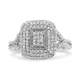 .925 Sterling Silver 1/2 Cttw Round-Cut Diamond Cluster Cushion Ring (I-J , I1-I2)-1 thumbnail 2
