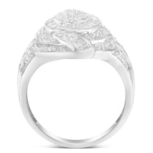 .925 Sterling Silver & 1-1/8 Cttw Diamond Marquise Shaped Cluster Triple Halo Knot Cocktail Fashion Ring (I-J Color, I2-I3 Clarity)-1
