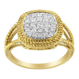 10K Yellow Gold Plated .925 Sterling Silver 1/2 Cttw Diamond Square Cushion Cluster Split Shank Cocktail Ring (J-K Color, I2-I3 Clarity)-1 thumbnail 2