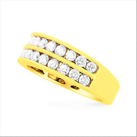 10K Yellow Gold Two-Row Diamond Band Ring (1 Cttw, J-K Color, I1-I2 Clarity)
