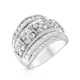 .925 Sterling Silver 2.0 Cttw Round & Baguette Cut Diamond Multi-Row Channel Set Tapered Cocktail Fashion Ring (I-J Color, I3 Clarity)-2 thumbnail 3