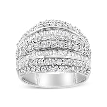 .925 Sterling Silver 2.00 Cttw Round and Baguette-Cut Diamond Cluster Ring (H-I Color, I1-I2 Clarity)-1