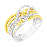 10K Yellow Gold Plated .925 Sterling Silver 1/10 Cttw Diamond Multi Row Crossover Ring Band (I-J Color, I1-I2 Clarity)-1 thumbnail 2
