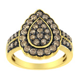 10K Yellow Gold Plated .925 Sterling Silver 1 1/8 cttw Prong-Set Round-Cut Diamond Pear Cocktail Ring (J-K Color, I1-I2 Clarity)-1 thumbnail 2
