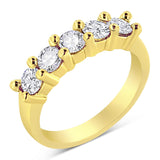 14K Yellow Gold Plated .925 Sterling Silver 1.0 Cttw Shared Prong-set Round Diamond 5 Stone Band Ring (J-K Color, I1-I2 Clarity)-1 thumbnail 2