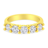 14K Yellow Gold Plated .925 Sterling Silver 1 1/2 Cttw Shared Prong Set Brilliant Round-Cut Diamond Anniversary or Wedding Band Ring (K-L Color, SI2-I1 Clarity)