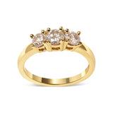 10K Yellow Gold 1.00 Cttw Champagne Diamond 3-Stone Band Ring (J-K Color, I1-I2 Clarity)-1 thumbnail 2