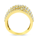 10K Yellow Gold 3.00 Cttw Diamond Multi Row Bypass Wave Cocktail Band Ring (J-K Color, I1-I2 Clarity)-1 thumbnail 2