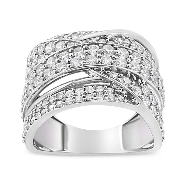 .925 Sterling Silver 2.00 Cttw Round-Cut Diamond Overlapping Bypass Band Ring (I-J Color, I2-I3 Clarity)