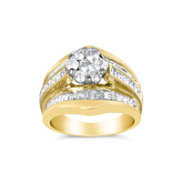 14K Yellow Gold 2-1/3 Cttw Diamond Cluster Channel Set Chevron Shaped Band Engagement Ring & Wedding Band Set (H-I Color, SI1-SI2 Clarity)-