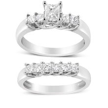 14K White Gold 1 1/2 Cttw 5 Stone Princess Diamond Engagement Wedding Ring Set (H-I Color, SI2-I1 Clarity)-1