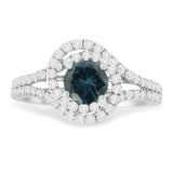 14K White Gold 1-1/3 Cttw White & Blue Diamond Interweaving Double Halo Cocktail Statement Ring (G-H and Fancy Blue Color, SI2-I1 Clarity)-1 thumbnail 2
