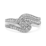 .925 Sterling Silver 1/3ct Cttw Multi-Diamond Bypass Vintage-Style Bridal Set Ring and Band (I-J Color, I3 Clarity)-2 thumbnail 3