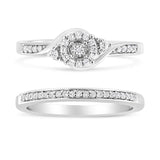 .925 Sterling Silver 1/4 Cttw Diamond Halo and Swirl Engagement Ring and Wedding Band Set (I-J Color, I3 Clarity)-1 thumbnail 2