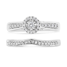 .925 Sterling Silver 1/3 Cttw Diamond Halo and Pave Shank Engagement Ring Set (I-J Color, I3 Clarity)-1