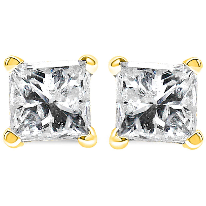 14K Yellow Gold 1/4 Cttw Princess-Cut Square Near Colorless Diamond Classic 4-Prong Solitaire Stud Earrings (H-I Color, I1-I2 Clarity)