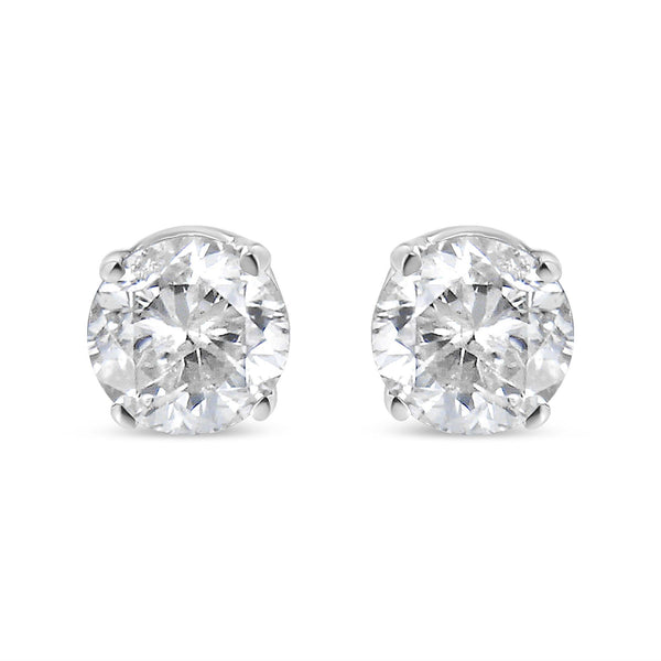 AGS Certified 14K White Gold 1.0 Cttw 4-Prong Set Brilliant Round-Cut Solitaire Diamond Push Back Stud Earrings (F-G Color, SI2-I1 Clarity)