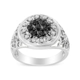 .925 Sterling Silver 1/4 Cttw White and Black Treated Diamond Halo Cluster Ring for Men (I-J Color, I3 Clarity)-1 thumbnail 2