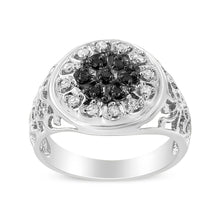 .925 Sterling Silver 1/4 Cttw White and Black Treated Diamond Halo Cluster Ring for Men (I-J Color, I3 Clarity)-1